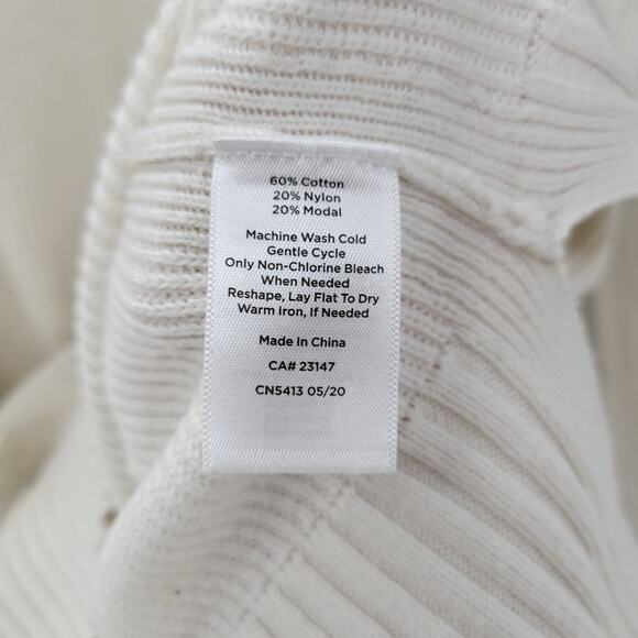 T by Talbots Womens Sweater Large Ivory Drawstring Cowlneck Waffle Knit Pullover - Picture 9 of 13